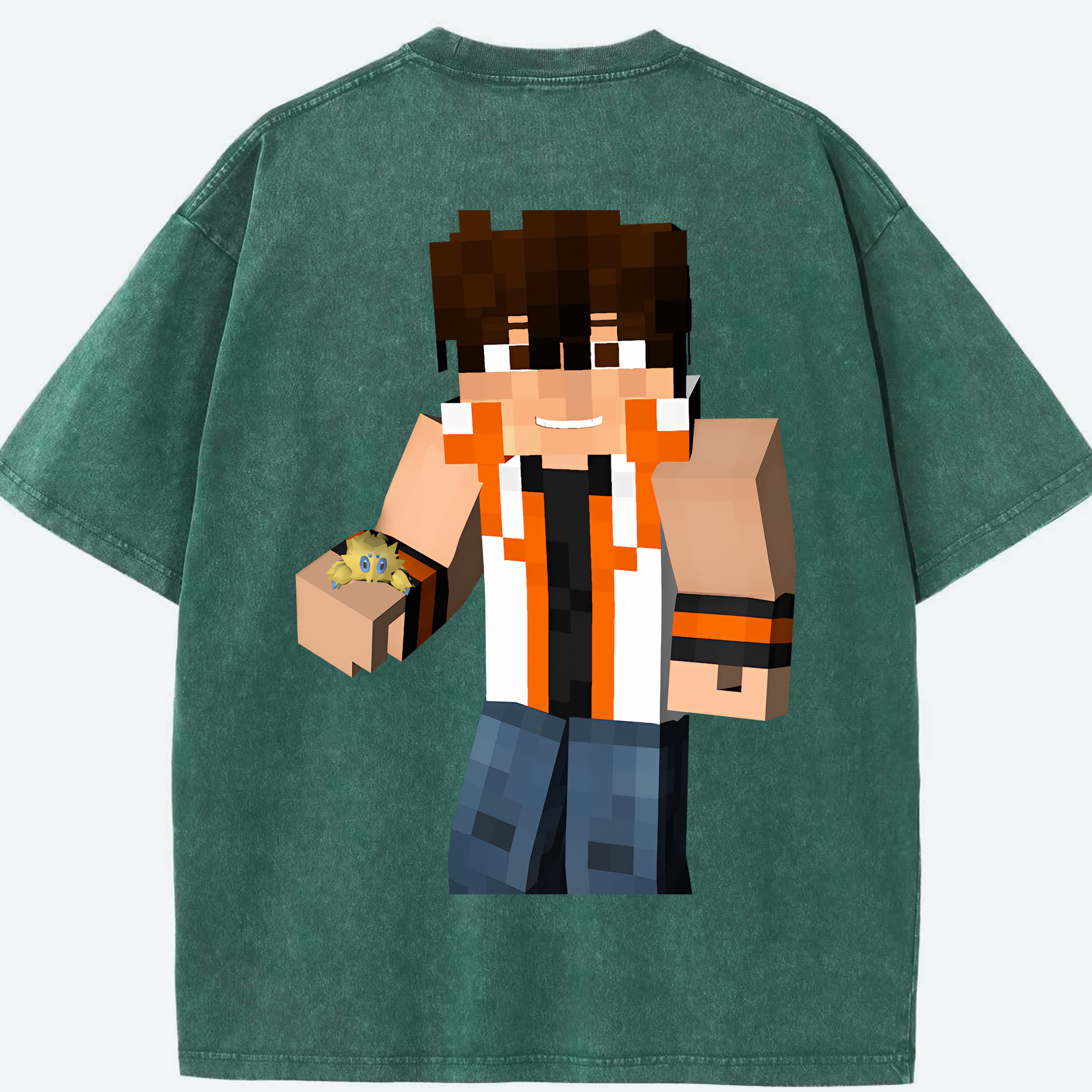 （画像用） マインクラフト ブロックの世界 Minecraft MC Block world 綿100% ヴィンテージ風 半袖Tシャツ（背面プリント）